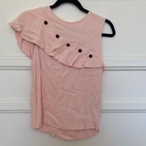 Maje Light Pink Ruffled Blouse with Button Detail